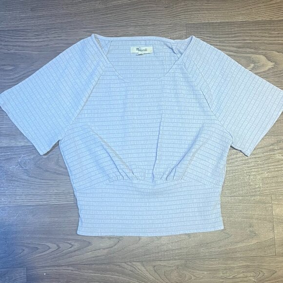 Madewell Shirred Crewneck Crop Top - Dusty Lavendar - Picture 1 of 5